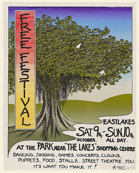 Artist: b'LITTLE, Colin' | Title: b'Free festival' | Date: 1976 | Technique: b'screenprint, printed in colour, from five stencils'