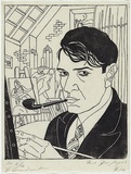 Artist: Haefliger, Paul. | Title: not titled (self-portrait) | Date: 1932, March | Technique: woodcut, printed in black ink, from one block