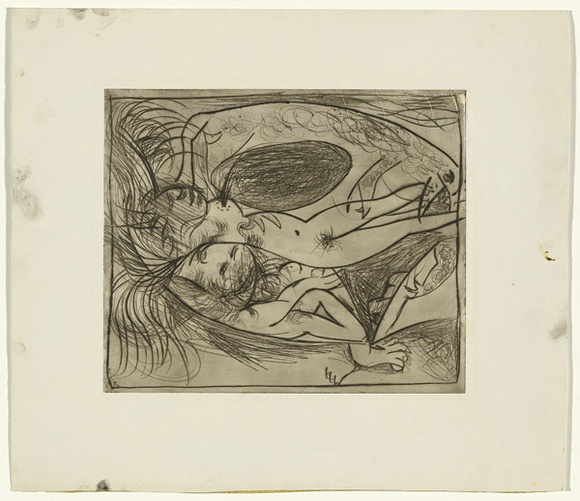 Artist: b'BOYD, Arthur' | Title: b'Lovers near a tent and black pool.' | Date: 1962-63 | Technique: b'etching and drypoint, printed in black ink, from one plate' | Copyright: b'Reproduced with permission of Bundanon Trust'