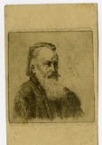 Artist: Farmer, John. | Title: (Portrait of a man). | Date: (1950s) | Technique: etching, printed in black ink with plate-tone, from one  plate