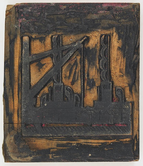 Artist: b'Rees, Ann Gillmore.' | Title: b'not titled [vignette, industrial scene]' | Date: c.1950 | Technique: b'engraved woodblock'