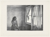 Artist: Dunlop, Brian. | Title: Woman watching curtain | Date: 1984? | Technique: lithograph, printed in black ink, from one stone