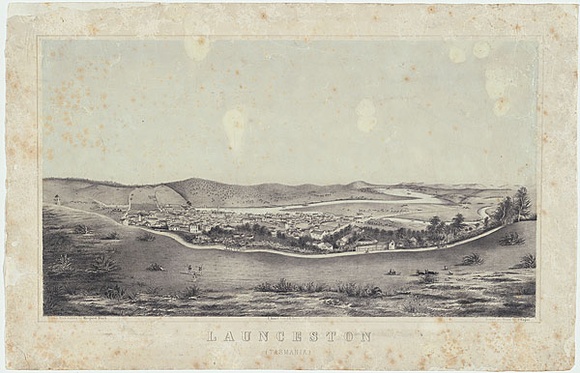 Title: b'Launceston. Tasmania' | Date: 1863 | Technique: b'lithograph, printed in black ink, from one stone; blue tint stone'