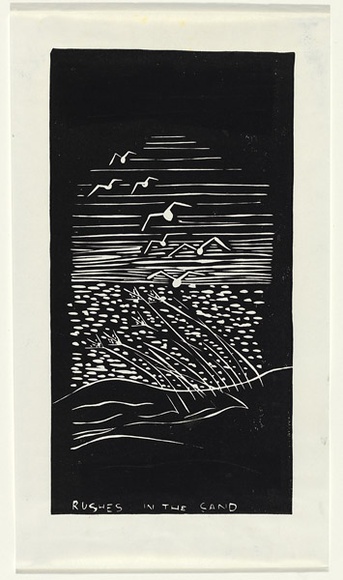 Artist: b'Giles (Kurwingie), Kerry.' | Title: b'Rushes in the sand' | Date: 1990s | Technique: b'linocut, printed in black ink, from one block'