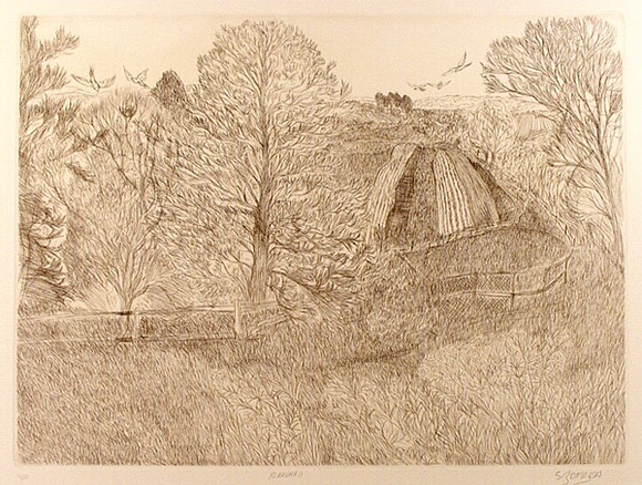 Artist: b'ZOFREA, Salvatore' | Title: b'February' | Date: 1984 | Technique: b'hardground-etching, printed in brown ink, from one zinc plate' | Copyright: b'\xc2\xa9 Salvatore Zofrea, 1984'