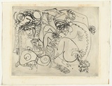 Artist: BOYD, Arthur | Title: Potter in a cane chair with kite and beast. | Date: (1968-69) | Technique: etching, printed in black ink, from one plate | Copyright: Reproduced with permission of Bundanon Trust