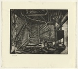 Artist: Gittoes, George. | Title: Stairs | Date: 1991 | Technique: etching, printed in black ink, from one plate