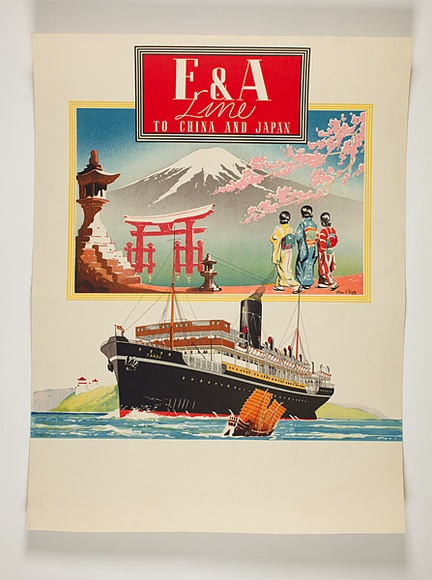 Artist: b'Burdett, Frank.' | Title: b'E & A Line, to China and Japan.' | Date: (1934-39) | Technique: b'lithograph, printed in colour, from multiple stones [or plates]'