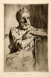 Artist: LINDSAY, Lionel | Title: Portrait of Myer who built Meryon. | Date: c.1912 | Technique: drypoint, printed in warm black ink with plate-tone, from one plate | Copyright: Courtesy of the National Library of Australia