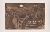 Artist: b'Forbes, Clem.' | Title: b'not titled [bush landscape with dwelling].' | Technique: b'etching and aquatint, printed in brown ink, from one plate'