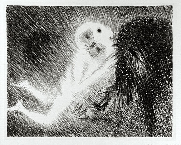 Artist: b'BOYD, Arthur' | Title: b'St Francis kissing the Wolf of Gubbio.' | Date: (1965) | Technique: b'lithograph, printed in black ink, from one plate' | Copyright: b'Reproduced with permission of Bundanon Trust'