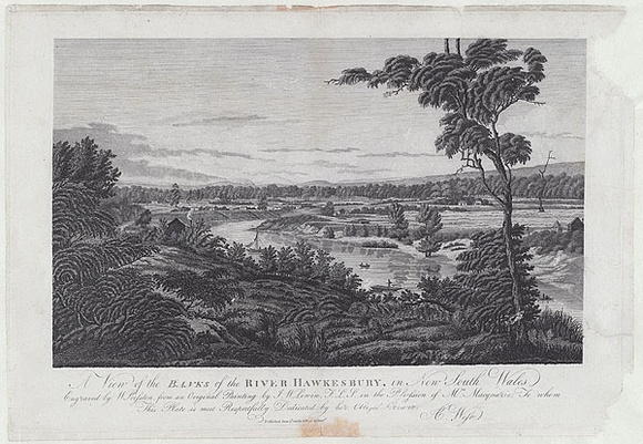 Title: b'A view of the banks of the River Hawkesbury, in New South Wales.' | Date: 1813 | Technique: b'engraving, printed in black ink, from one copper plate'