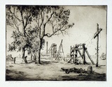 Artist: Glover, Allan. | Title: Towards Treuer's and Karkarilla Moonta Mines | Date: 1927 | Technique: etching and aquatint, printed in brown ink with plat-tone, from one plate