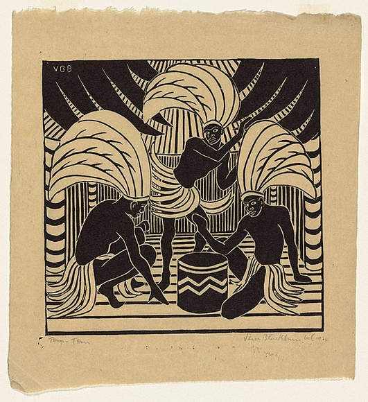 Artist: b'Blackburn, Vera.' | Title: b'Tom-Tom.' | Date: 1934 | Technique: b'linocut, printed in black ink, from one block' | Copyright: b'\xc2\xa9 Vera Blackburn'