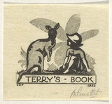 Artist: b'PERROTTET, George' | Title: bBookplate: Terry's book | Date: 1933 | Technique: b'linocut, printed in colour, from multiple blocks'