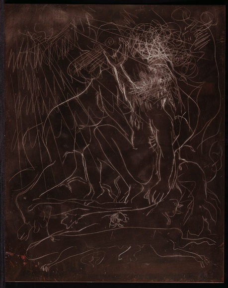 Artist: b'BOYD, Arthur' | Title: bPlate 18: Jonah page 125. God's benediction. | Date: 1972-73 | Technique: b'etched plate' | Copyright: b'This work appears on screen courtesy of Bundanon Trust'