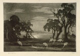 Artist: LINDSAY, Lionel | Title: The Never Never, a composition | Date: 1924 | Technique: spirit-aquatint, printed in green/black ink, from one plate | Copyright: Courtesy of the National Library of Australia