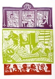 Artist: HANRAHAN, Barbara | Title: The 4 last things | Date: 1965 | Technique: linocut, printed in colour, from three blocks