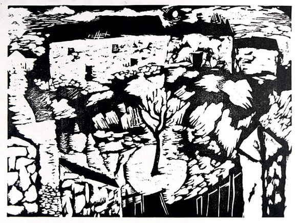 Artist: b'Adams, Tate.' | Title: b'(Village in Mourne).' | Date: (1954) | Technique: b'linocut, printed in black ink, from one block'