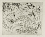 Artist: BOYD, Arthur | Title: Beasts with wheelchair, ram, mouths and bouquet. | Date: (1968-69) | Technique: etching, printed in black ink, from one plate | Copyright: Reproduced with permission of Bundanon Trust