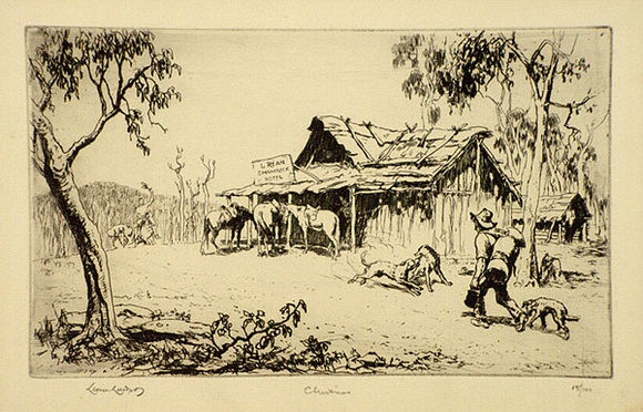 Artist: b'LINDSAY, Lionel' | Title: b'Christmas' | Date: 1935 | Technique: b'etching, printed in warm black ink with plate-tone, from one plate' | Copyright: b'Courtesy of the National Library of Australia'