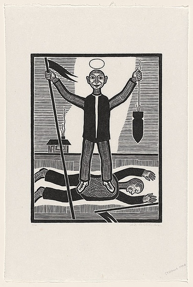 Artist: Groblicka, Lidia. | Title: Strong man | Date: 1971 | Technique: woodcut, printed in black ink, from one block
