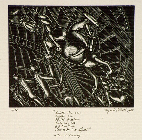 Artist: b'McGrath, Raymond.' | Title: b'La Vie en Raville' | Date: 1928 | Technique: b'wood-engraving, printed in black ink, from one block'