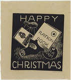 Artist: b'Kingston, Amie.' | Title: b'Happy Christmas.' | Date: 1939 | Technique: b'linocut, printed in black ink, from one block'