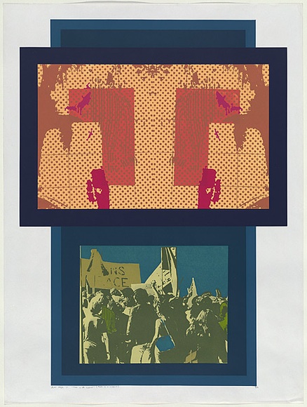 Artist: b'MEYER, Bill' | Title: b'Man in a crowd.' | Date: 1971 | Technique: b'screenprint, printed in colour, from twelve stencils (hand-cut direct and photo-emulsion)' | Copyright: b'\xc2\xa9 Bill Meyer'