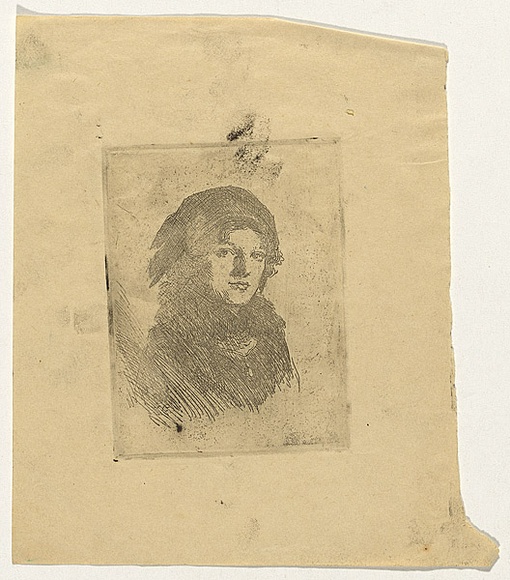 Artist: b'Bell, George..' | Title: b'(Woman with hat).' | Date: c.1912 | Technique: b'etching, printed in black ink, from one plate'