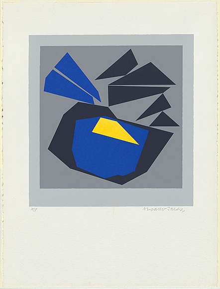 Artist: b'LEACH-JONES, Alun' | Title: b'Voyager 6, blue and yellow' | Date: 1978 | Technique: b'screenprint, printed in colour, from multiple stencils' | Copyright: b'Courtesy of the artist'