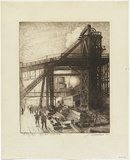 Artist: Goodhart, J.C. | Title: The day shift, Proprietary Mine, Broken Hill | Date: 1926 | Technique: etching and aquatint, printed in brown ink, from one plate with pencil addition