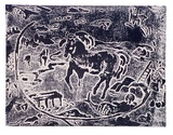 Title: b'Horse and siren' | Date: 1988 | Technique: b'colour etched linocut'