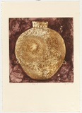 Artist: b'THOM, Mary' | Title: b'Mortuary urn' | Date: 1990 | Technique: b'etching, sugarlift and aquatint, printed in burgandy and yellow ochre inks, from one plate'