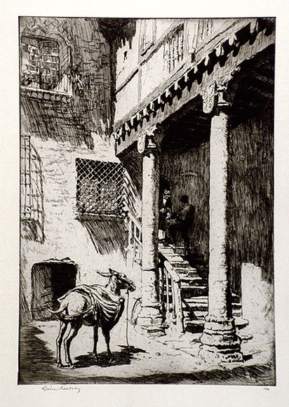 Artist: b'LINDSAY, Lionel' | Title: b'Courtyard, Segovia' | Date: 1929 | Technique: b'etching, printed in brown ink with plate-tone, from one plate' | Copyright: b'Courtesy of the National Library of Australia'