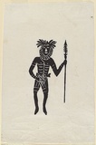 Artist: TUNGUTALUM, Bede | Title: Man with spear. | Date: c.1969 | Technique: woodcut, printed in black ink, from one block