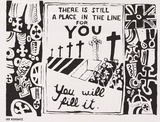 Artist: b'Kossatz, Les.' | Title: b'(There is still a place in the line for you)' | Date: 1967 | Technique: b'linocut'