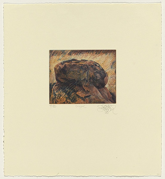 Title: b'Boulder' | Date: 1989 | Technique: b'etching, printed in blue and orange ink, from one plate'