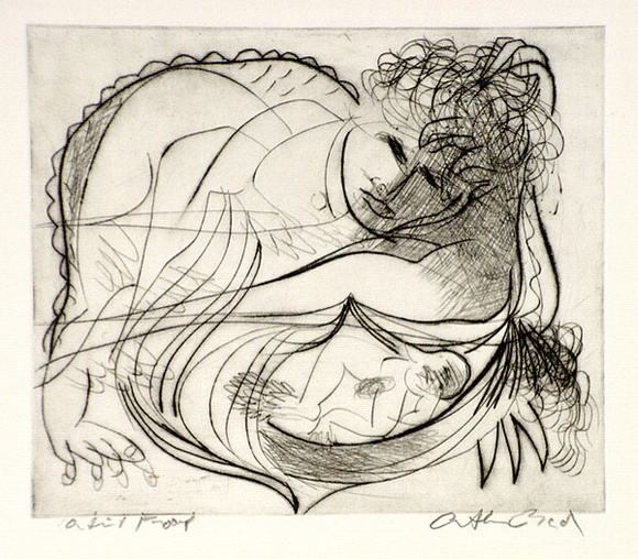 Artist: b'BOYD, Arthur' | Title: b'Resting figure with small nude inset.' | Date: (1968-69) | Technique: b'etching and drypoint, printed in black ink, from one plate' | Copyright: b'Reproduced with permission of Bundanon Trust'