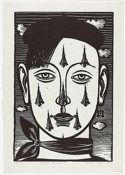 Artist: b'Klein, Deborah.' | Title: b'Souvenir de Paris' | Date: 1997 | Technique: b'linocut, printed in black ink, from one block'