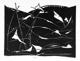 Artist: b'Buckley, Sue.' | Title: b'Dolphins.' | Date: 1961 | Technique: b'linocut, printed in black ink, from one block' | Copyright: b'This work appears on screen courtesy of Sue Buckley and her sister Jean Hanrahan'