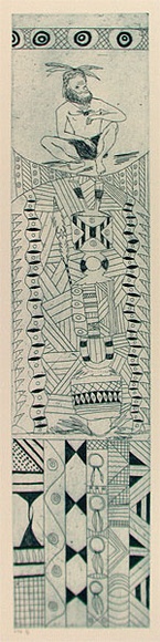 Artist: b'Puruntatameri, Cecil,' | Title: b'Long man etching' | Date: 1995, December | Technique: b'etching, printed in blue ink, from one plate'