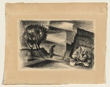 Title: not titled [figure in landscape] | Technique: lithograph, printed in black ink, from one stone