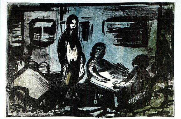 Artist: b'Armstrong, Ian.' | Title: b'(Cafe).' | Date: 1950s | Technique: b'lithograph, printed in colour, from three plates'