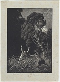 Artist: b'LINDSAY, Lionel' | Title: b'Pan and Syrinx' | Date: 1921 | Technique: b'wood-engraving, printed in black ink, from one block' | Copyright: b'Courtesy of the National Library of Australia'