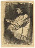 Artist: TRAILL, Jessie | Title: The seated priest | Date: c.1907 | Technique: chalk lithograph, printed in black ink, from one stone