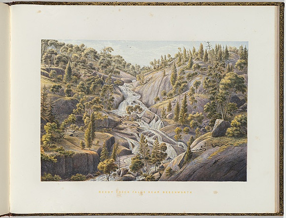 Artist: b'von Gu\xc3\xa9rard, Eugene' | Title: b'Reedy Creek Falls near Beechworth' | Date: (1866 - 68) | Technique: b'lithograph, printed in colour, from multiple stones [or plates]'