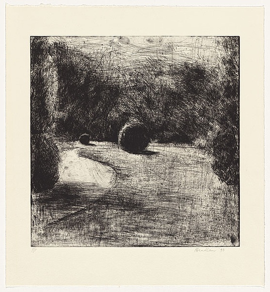 Artist: b'Headlam, Kristin.' | Title: b'Public park' | Date: 1993 | Technique: b'etching, printed in black ink, from one copper plate'