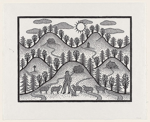 Artist: b'Groblicka, Lidia.' | Title: b'Hills' | Date: 1980 | Technique: b'woodcut, printed in black ink, from one block'