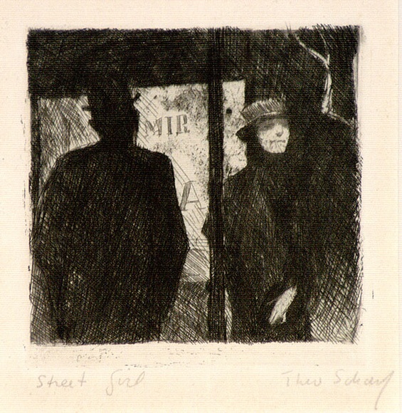 Artist: b'Scharf, Theo.' | Title: b'Street girl.' | Date: c.1922 | Technique: b'etching, printed in black ink, from one plate' | Copyright: b'\xc2\xa9 The Estate of Theo Scharf.'